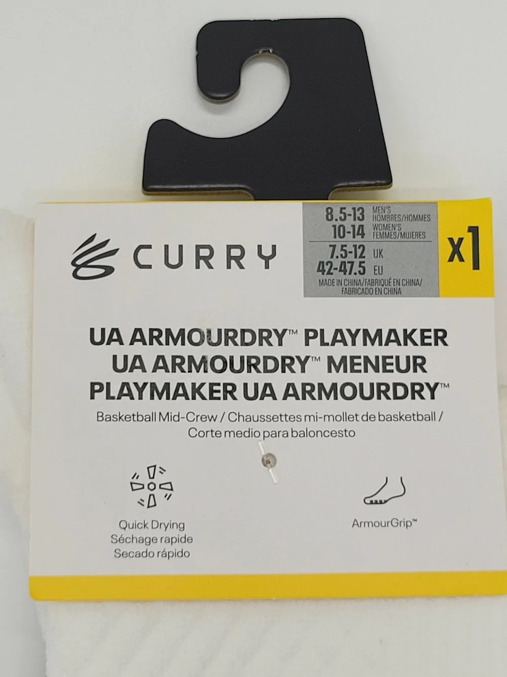 UA CURRY Mid Crew Socks Playmaker Armourdry Large Unisex M8.5-13 W10-14 NEW